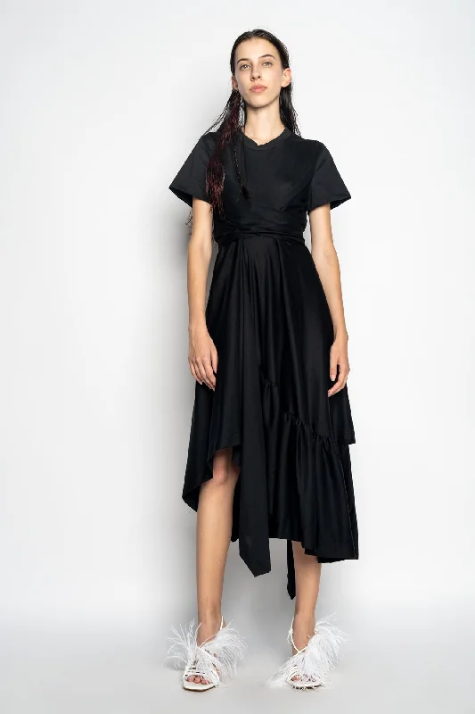 women's ethical fashion dressesBLACK CROSS WAIST DRAPE T-SHIRT DRESS