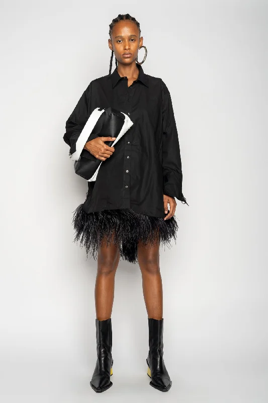 Wedding DressBLACK FEATHER HEM SHIRT DRESS