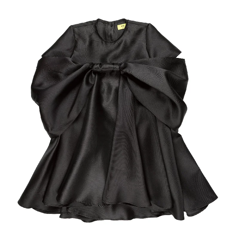 women's metallic dressesBLACK MIKADO OVERSIZED BOW DRESS