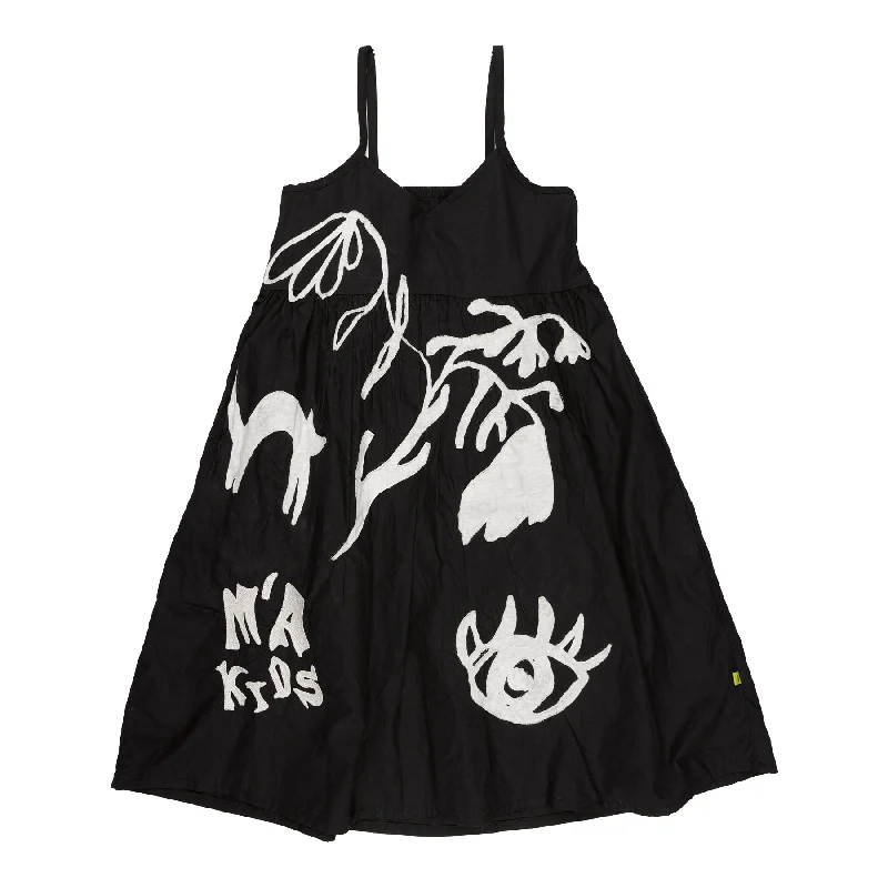 women's cotton dressesBLACK OVERSIZED SPAGHETTI DRESS WITH EMBROIDERY