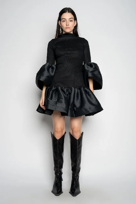 Velvet DressBLACK PUFF SLEEVE AND HEM DRESS