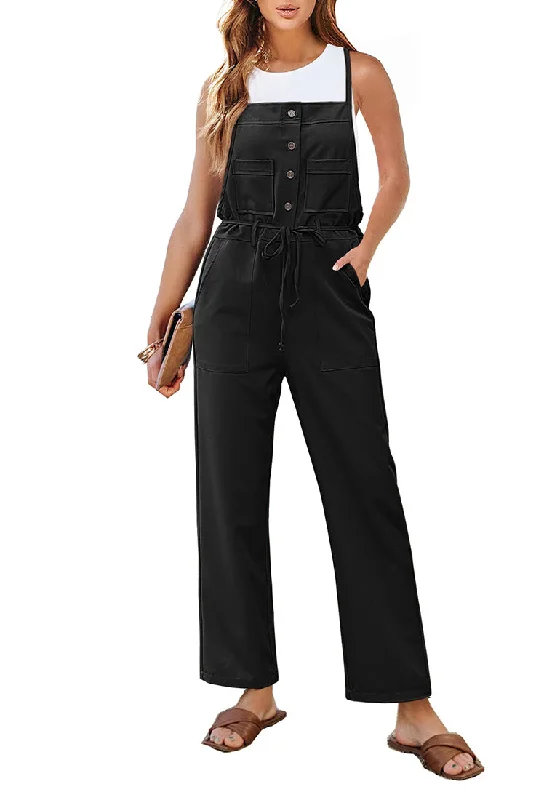 women's tall dressesBlack Women's Button Down Pocket Straight Leg Vintage Casual Overalls