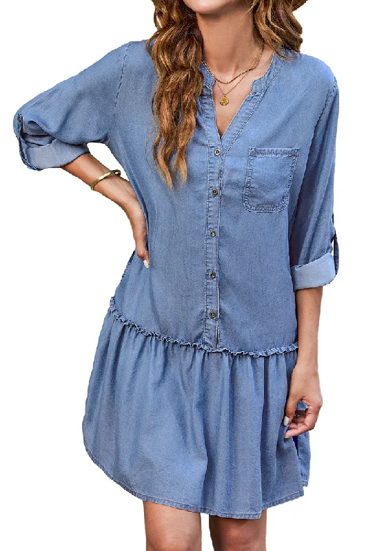 women's travel dressesBlue Breeze Women's Brief Loose Denim Button Down Dress with Pockets