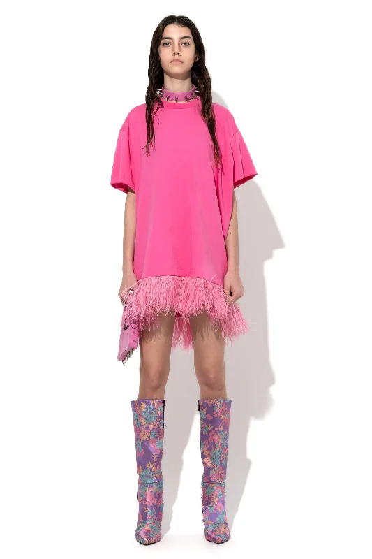 Bell-Sleeve DressBRIGHT PINK FEATHER HEM T-SHIRT DRESS