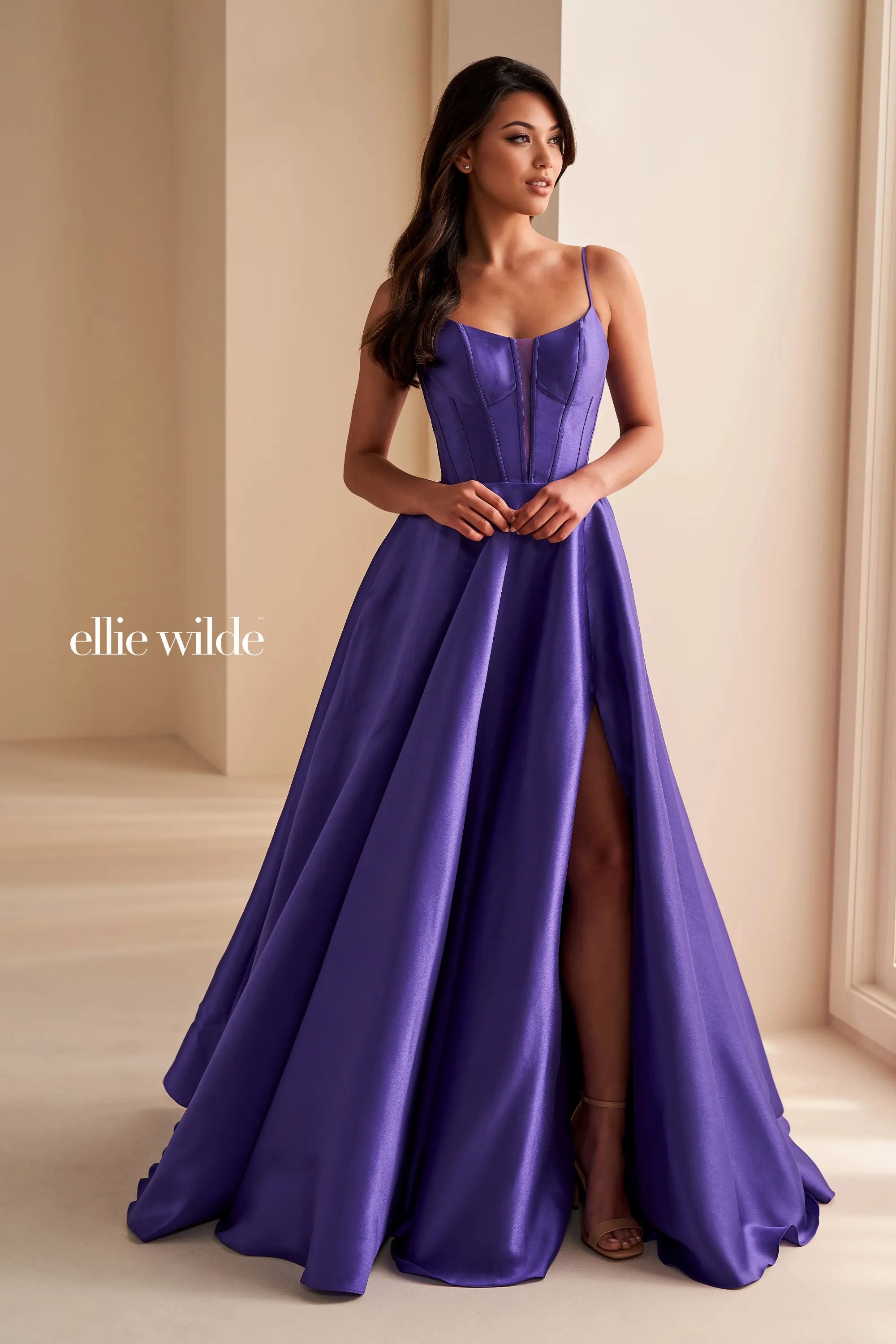 women's curve-hugging dressesEllie Wilde 36224 Brushed Satin Ball Gown