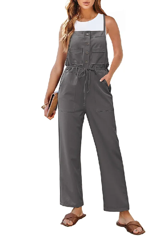 Embellished DressGray Women's Button Down Pocket Straight Leg Vintage Casual Overalls