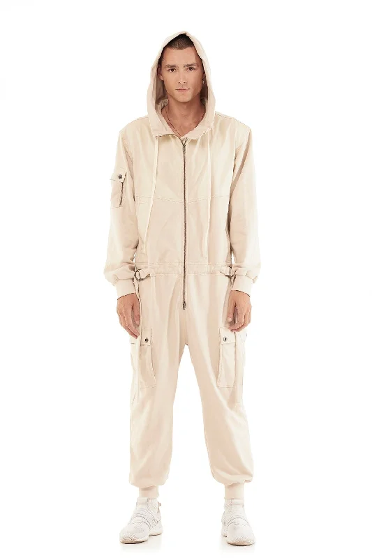 women's vacation dressesHOODED JUMPSUIT IN FOG