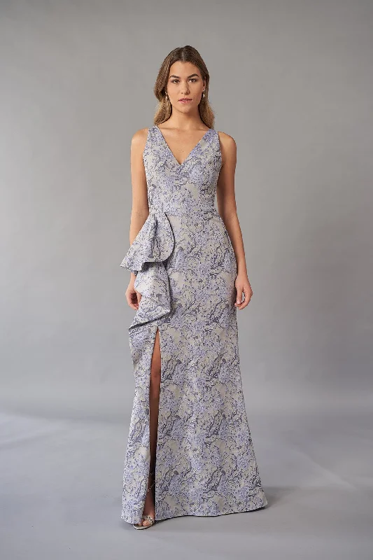 Bell-Sleeve DressFlorence Jacquard Fit & Flare Gown