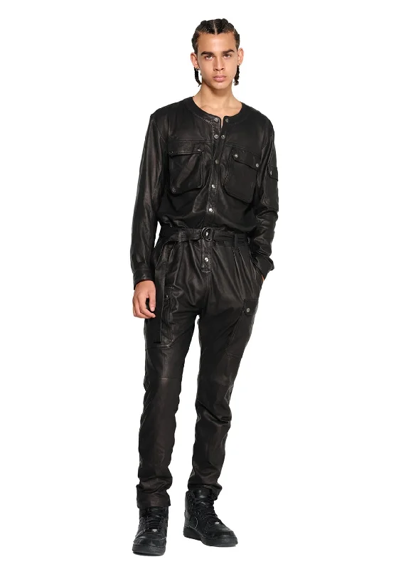 Crepe DressLEATHER CARGO JUMPSUIT IN BLACK