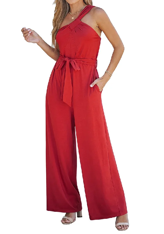 women's evening dressesLuscious Red Comfy Sleeveless Belted Jumpsuits & Long Rompers for Women