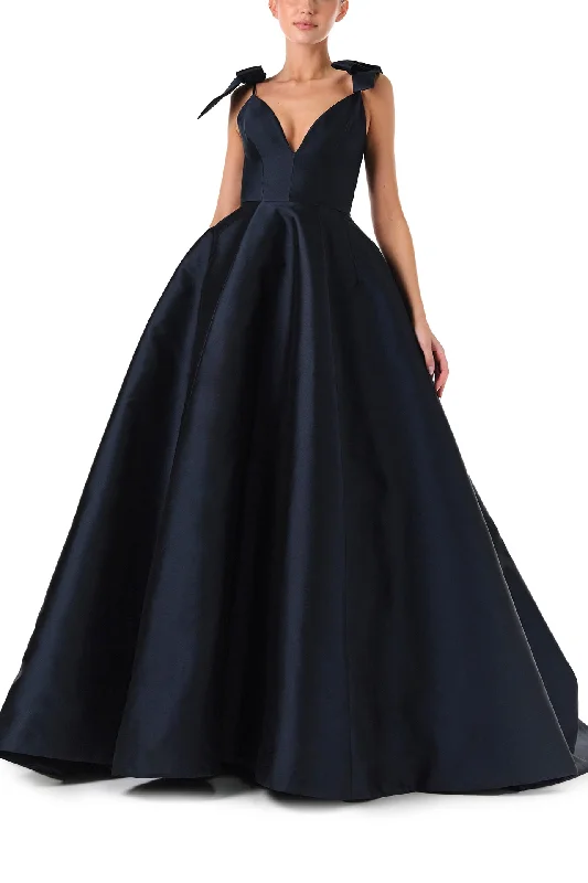 Glitter DressDeep V-Neck Ball Gown with Bows