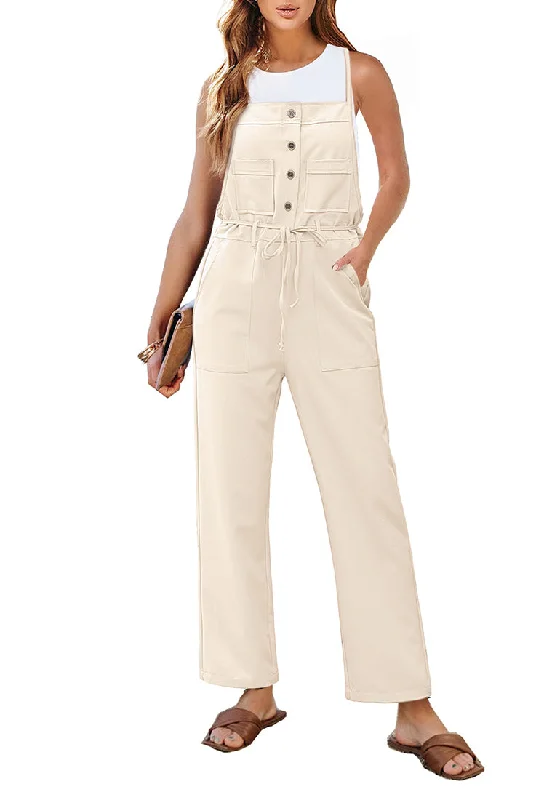 women's versatile dressesPearled Ivory Women's Button Down Pocket Straight Leg Vintage Casual Overalls