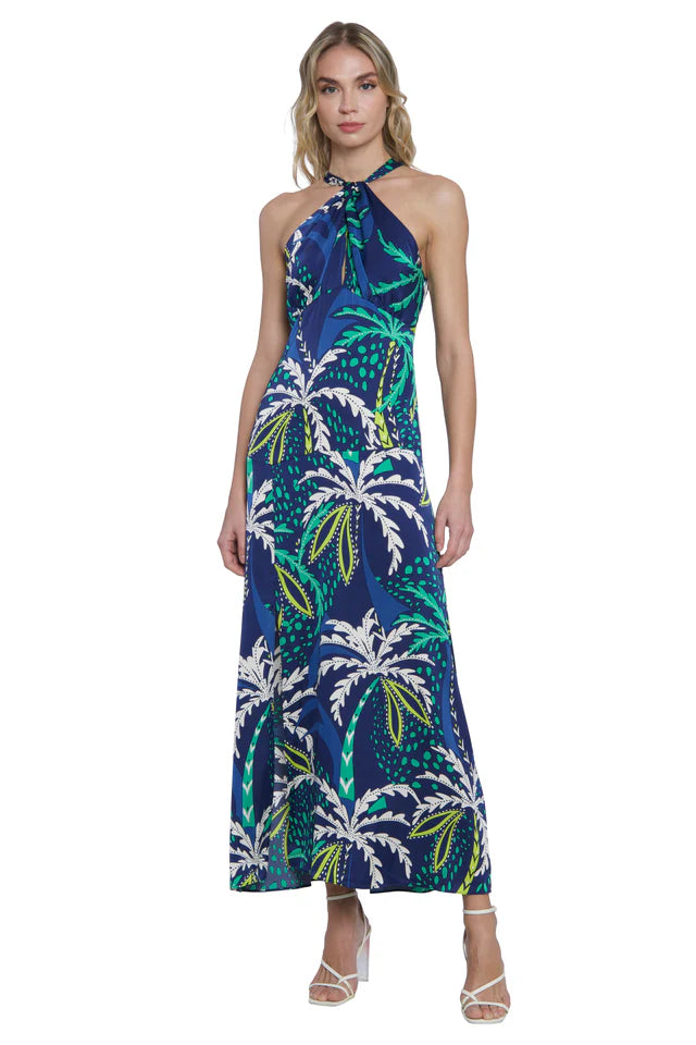 Glamour DressDonna Morgan Printed Long Halter Dress | Navy Print