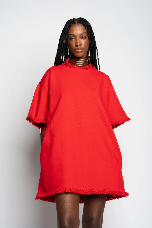 Asymmetric DressRED OVERSIZED T-SHIRT DRESS