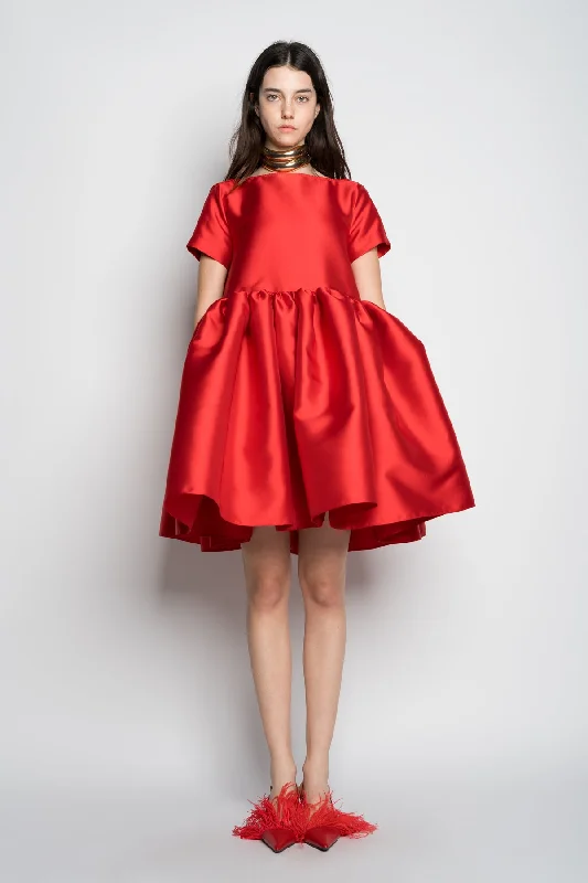 Glamour DressRED SHORT CAP SLEEVE PUFF DRESS