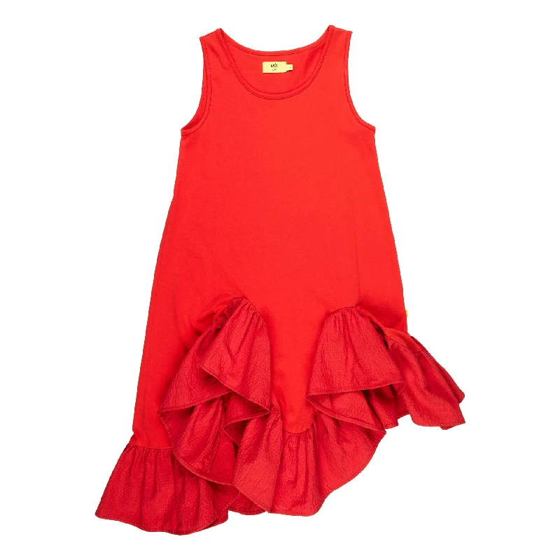 women's mother of the bride dressesRED SLEEVELESS FLOUNCE DRESS