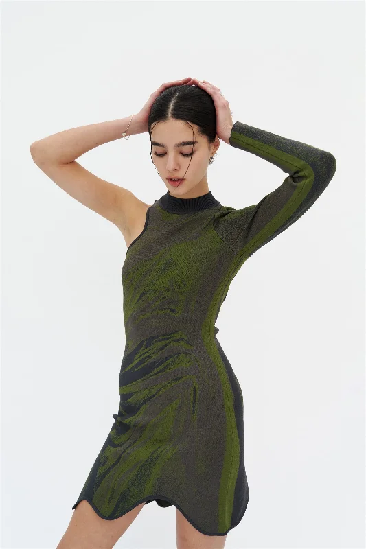 Velveteen DressREX ONE SLEEVE WAVY DRESS