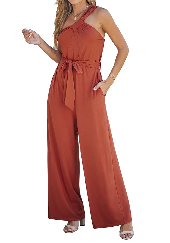 women's maximalist dressesRust Comfy Sleeveless Belted Jumpsuits & Long Rompers for Women