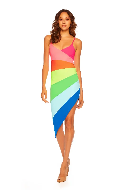 women's empire-line dressesstring color block rainbow dress