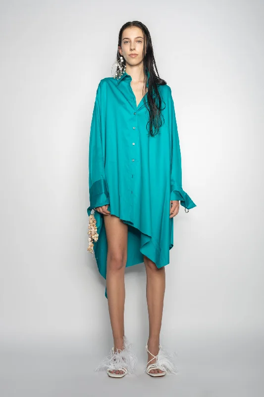 women's handmade dressesTURQUOISE ASYMMETRIC OVERSIZE SHIRT DRESS