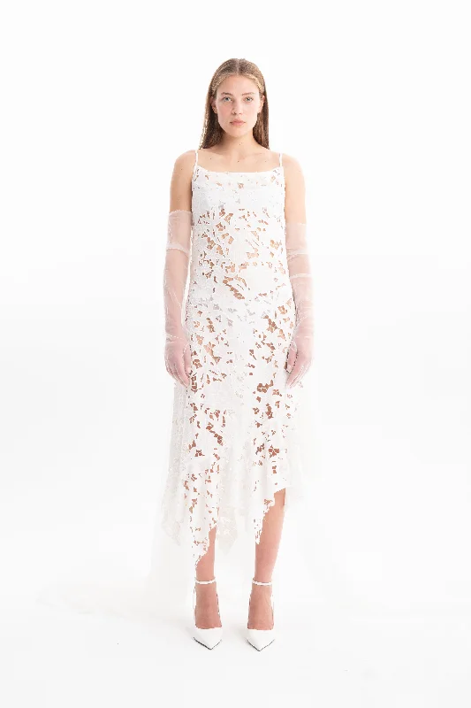 Wrap DressWHITE EMBROIDERED STRAP DRESS WITH PEPLUM