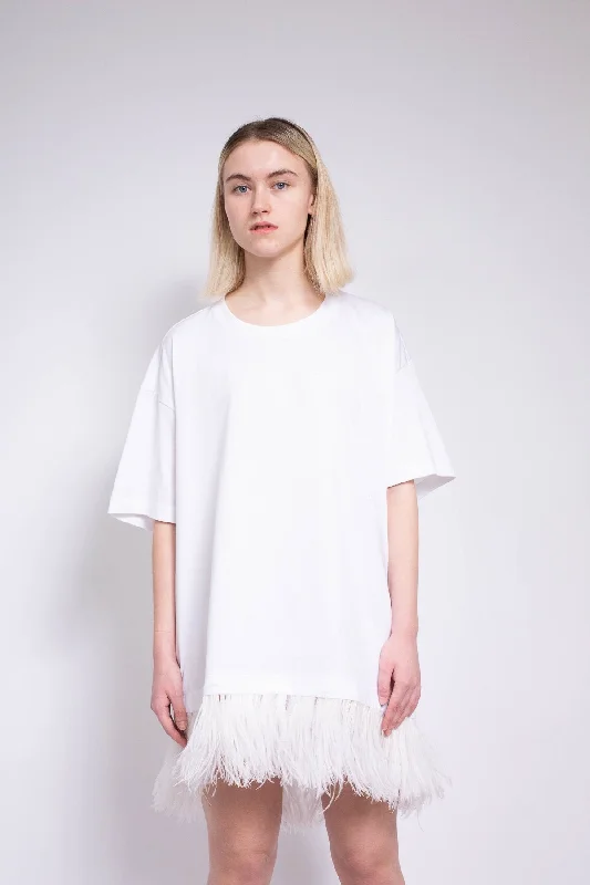 women's evening dressesWHITE FEATHER HEM T-SHIRT DRESS