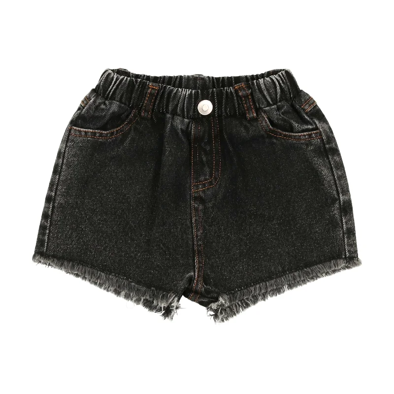 women's linen shortsAnalogie Fringe Denim Track Shorts - Structured Black Denim