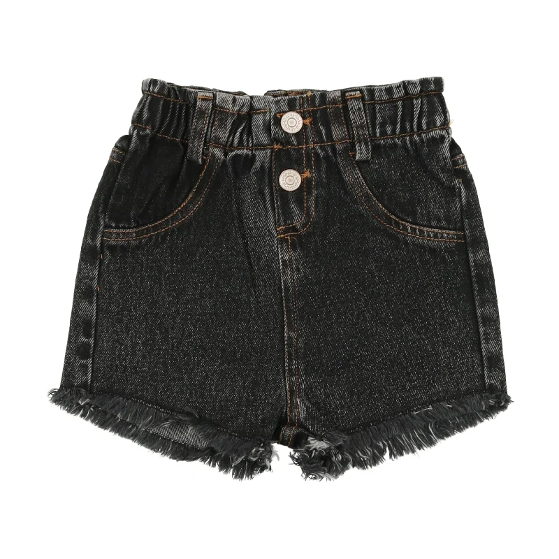 women's classic shortsLil Legs Denim Paperbag Shorts - Black Denim