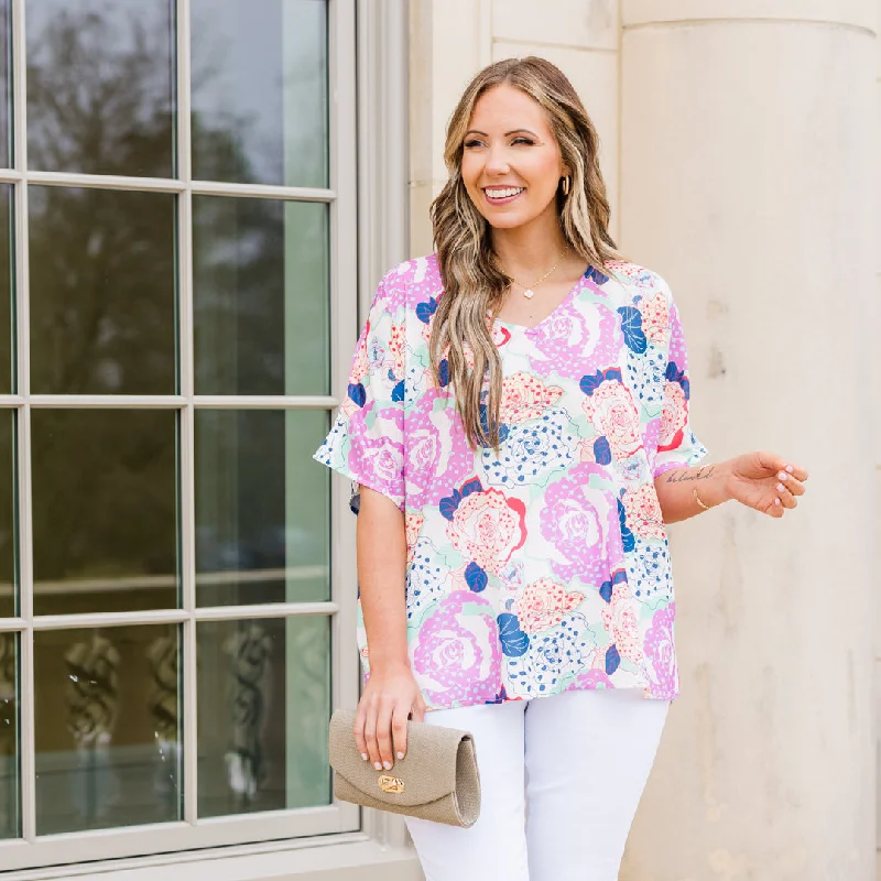 women's tops with geometric patternsBuzzing With Joy Top, Pink-Red