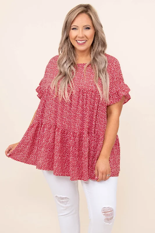 women's tops for those who want to show off their figure in a flattering wayCoffee By Candlelight Top, True Red