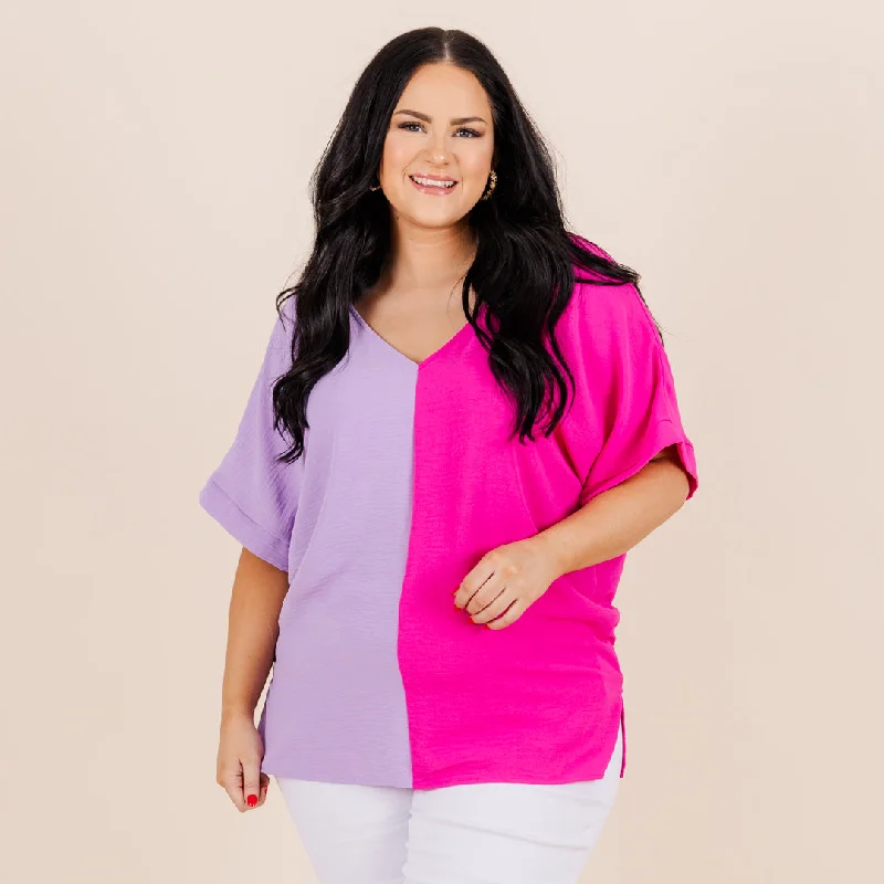 women's tops for those who appreciate subtle and muted tonesDouble Dose of Color Top, Lilac/Hot Pink