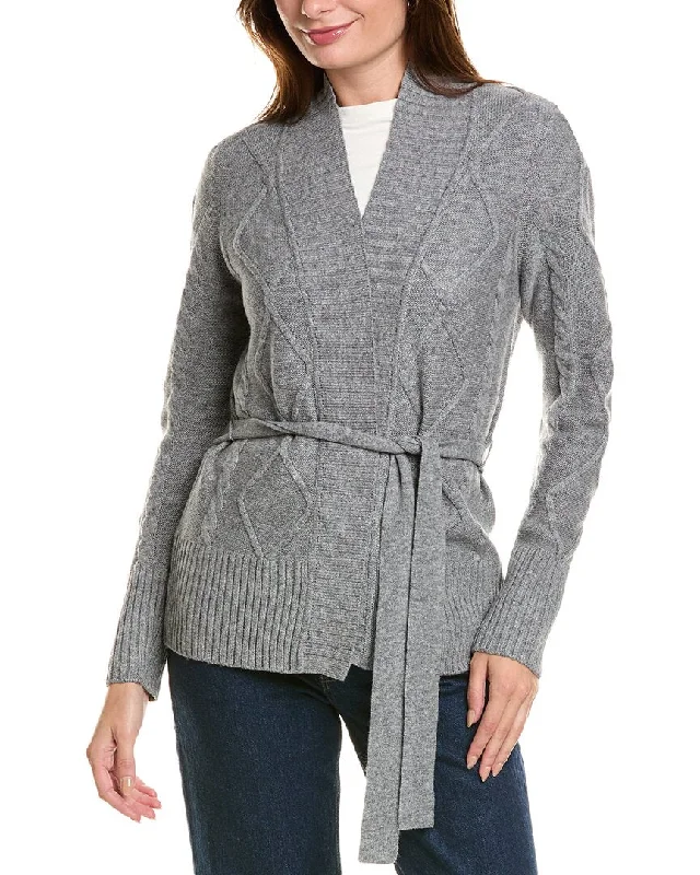 Soft SweatersForte Cashmere Belted Cable Wool & Cashmere-Blend Cardigan