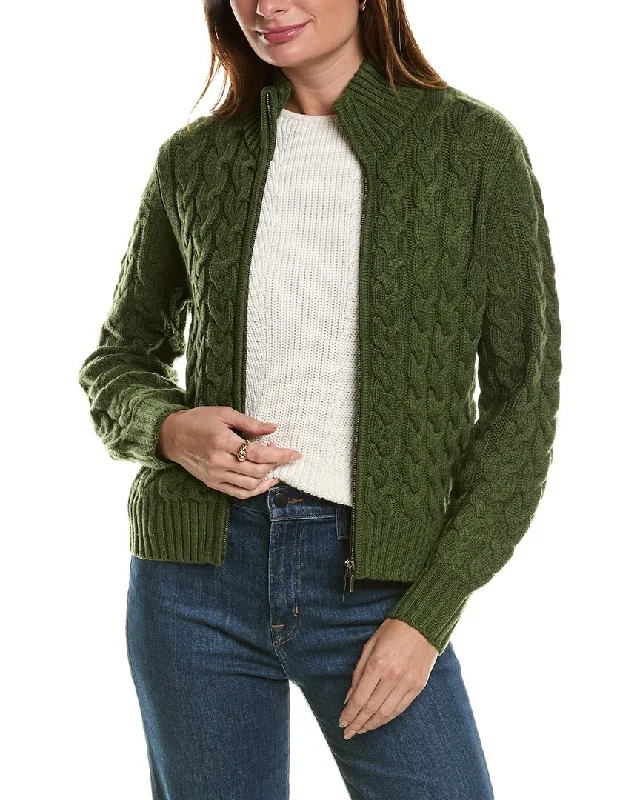 Wholesale Chunky SweatersForte Cashmere Cable Zip Mock Wool & Cashmere-Blend Cardigan