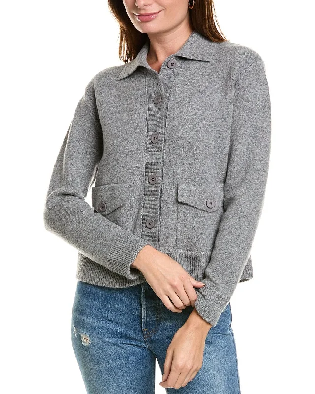 Cozy SweatersForte Cashmere Double Knit Crop Rib Trim Wool & Cashmere-Blend Shacket