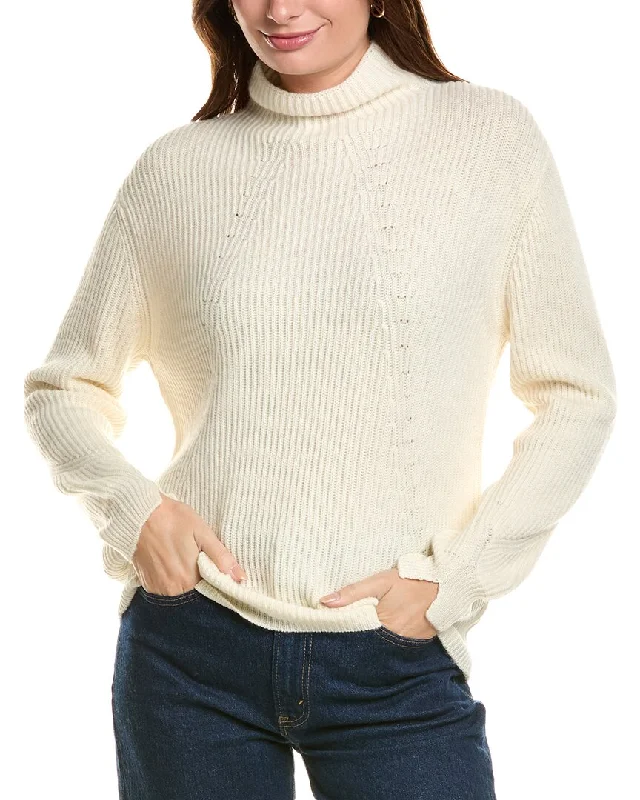 Discounted SweatersForte Cashmere Fashioned Rib Funnel Neck Wool & Cashmere-Blend Sweater