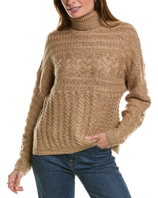 Affordable SweatersForte Cashmere Luxe Cable Turtleneck Wool & Cashmere-Blend Sweater