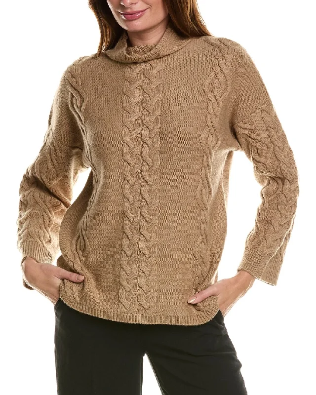 Funky Hooded SweatersForte Cashmere Placed Cable Funnel Neck Wool & Cashmere-Blend Sweater