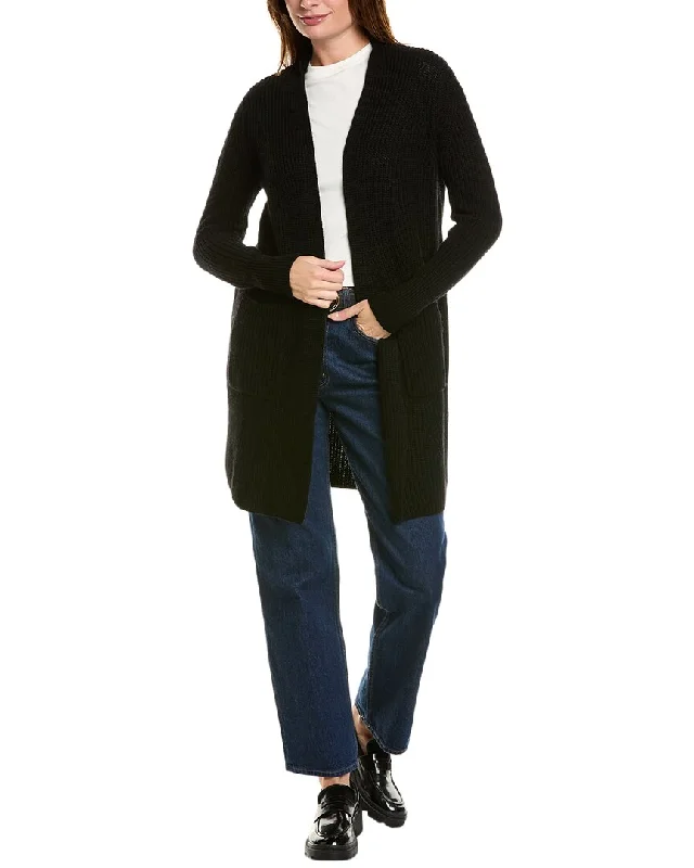 Stylish Flannel SweatersForte Cashmere Rib Long Wool & Cashmere-Blend Cardigan