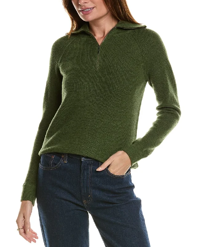 Cozy Custom Embellished SweatersForte Cashmere Rib Mock Neck Wool & Cashmere-Blend 1/2-Zip Sweater