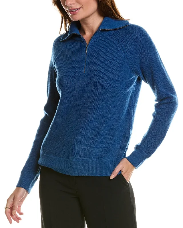 Discounted SweatersForte Cashmere Rib Mock Neck Wool & Cashmere-Blend 1/2-Zip Sweater