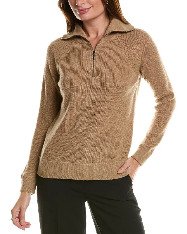 Fitted Cashmere SweatersForte Cashmere Rib Mock Neck Wool & Cashmere-Blend 1/2-Zip Sweater