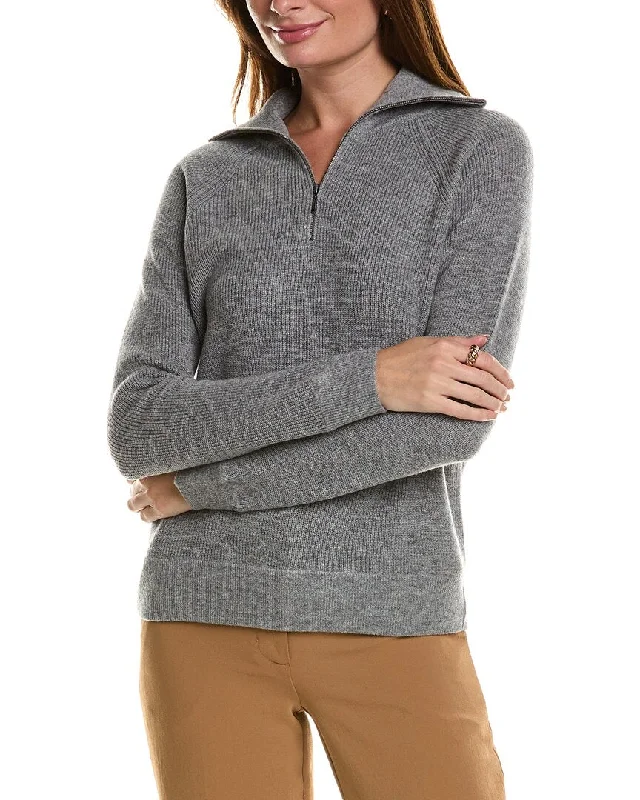 Oversized SweatersForte Cashmere Rib Mock Neck Wool & Cashmere-Blend 1/2-Zip Sweater