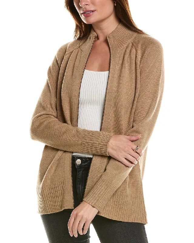 Flannel SweatersForte Cashmere Sporty Zip Mock Wool & Cashmere-Blend Cardigan