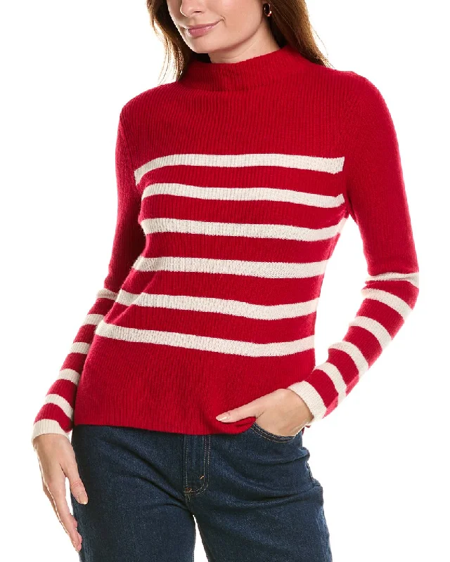 Funky Hooded SweatersForte Cashmere Stripe Funnel Neck Cashmere Sweater