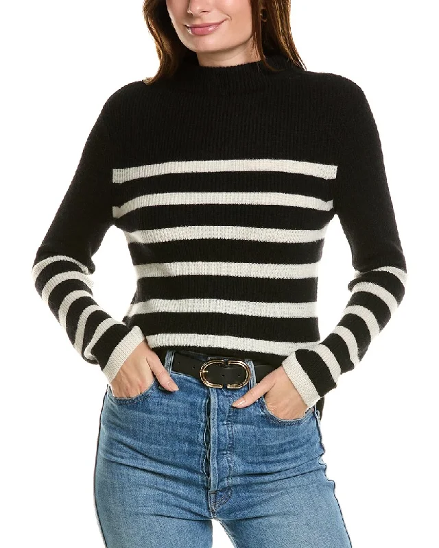 Colorful SweatersForte Cashmere Stripe Funnel Neck Cashmere Sweater