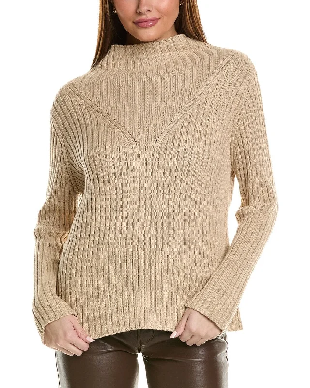 Soft Thick Cashmere SweatersHannah Rose Chunky Rib Funnel Neck Cashmere-Blend Sweater