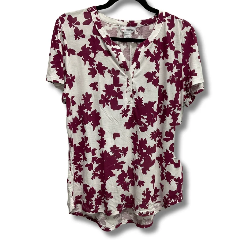 women's tops for those who love to experiment with fashionTop Short Sleeve Basic By Liz Claiborne In Purple & White, Size: L