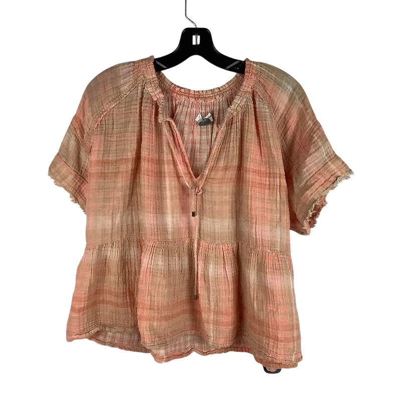 women's tops with built-in brasTop Short Sleeve By Anthropologie In Peach, Size: L