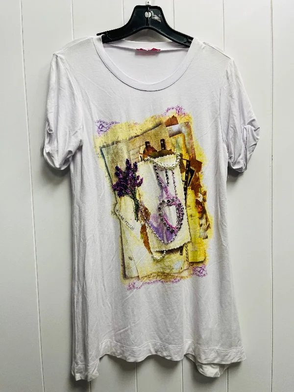 women's tops with cold-shoulder cuts and lace detailingTop Short Sleeve By blue girl follies In Purple & White, Size: S