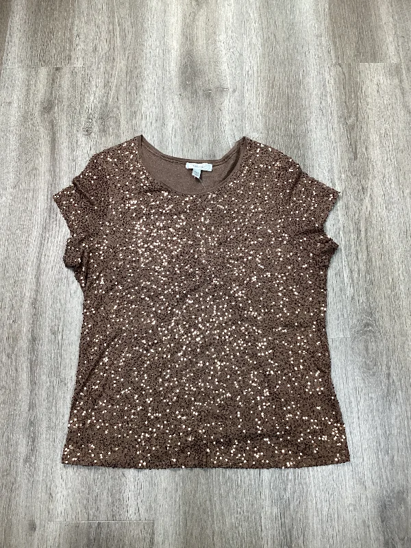 elegant women's topsTop Short Sleeve By Dressbarn In Brown, Size: 1x